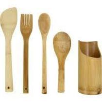 Colher De Pau Kit 5 Pcs Conjunto Talheres Em Bambu Madeira - Golden Maya Colher De Pau Kit 5 Pcs Conjunto Talheres Em Bambu Madeira - Golden Maya