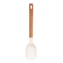 Colher De Serviço De Silicone Com Cabo Em Acácia Spicy Bege