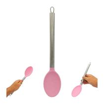 Colher De Servir Em Silicone Cabo De Metal 34cm Rosa