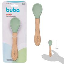 Colher De Silicone Cabo Bambu Introdução Alimentar Buba Baby