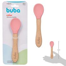 Colher De Silicone Cabo Bambu Introdução Alimentar Buba Baby