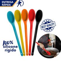 Colher de Silicone Grande Cabo Longo Comprido Resistente 30cm Colorida