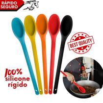 Colher de Silicone Grande Cabo Longo Comprido Resistente 30cm Colorida