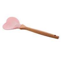 Colher De Silicone Lyor C/Cabo De Bambu Heart Rosa - 1484
