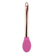 Colher de silicone rosa com cabo metalizado rosa gold para arroz cozinha multiuso concha rosinha bebê âmbar comprida