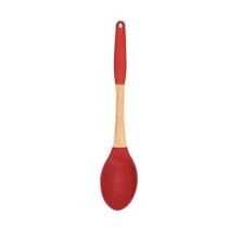 Colher De Silicone Utensílio Vermelho Cabo De Madeira E Removível Em Casa Tem Colher De Silicone Utensílio Vermelho Cabo De Madeira E Removível Em Casa Tem