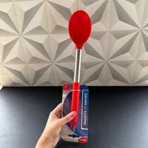 Colher de silicone vermelha com cabo de inox para cozinha arroz feijão para panela antiaderente não risca espátula