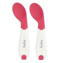 Colher de Treinamento para Bebês Curva Silicone Rosa BUBA- Kit C/ 2