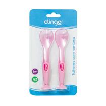 Colher e Garfo com Ventosa Sticker Rosa Clingo