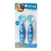 Colher e Garfo Infantil Azul C2339 Clingo - Brasbaby Colher e Garfo Infantil Azul C2339 Clingo - Brasbaby