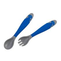 Colher e Garfo Infantil Dobrável Silicone Azul Cinza Clingo