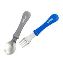 Colher e Garfo Infantil Inox Azul e Cinza Clingo