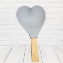 Colher Espátula de Silicone Formato Coração com Cabo de Bambu