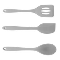 Colher, espátula vazada e espatula de silicone cor cinza 28c Colher, espátula vazada e espatula de silicone cor cinza 28c