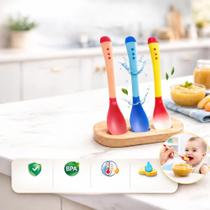 Colher Infantil para Bebê de Silicone Térmica com Indicador de Temperatura, Sensor de Calor e Silicone Macio Seguro