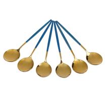 Colher Lux Collection com 6pçs em Inox Dourado/Azul 20,8cm - Dolce Home