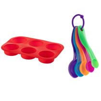 Colher Medidora 5 Pçs + Forma Silicone Cupcake Sortida Colher Medidora 5 Pçs + Forma Silicone Cupcake Sortida