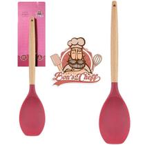 Colher Multiuso Silicone Vinho Cabo Madeira Bons Cheff Colher Multiuso Silicone Vinho Cabo Madeira Bons Cheff