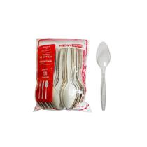 Colher Plástica para Refeição 15,5cm Off-White Reforçada Mexa Bem Pacote 50 Unidades