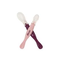 Colher Ponta Dupla Colors Rose de Silicone Macio para Bebê 2 Unidades Colher Ponta Dupla Colors Rose de Silicone Macio para Bebê 2 Unidades