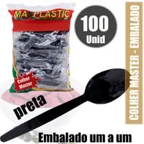 Colher Reforçada Descartavel em saches com 100 unidades, cor Preta 16 Cm para Delivery
