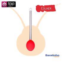 Colher Servir Silicone Cabo Aço Inox Cozinha 33cm Vermelho