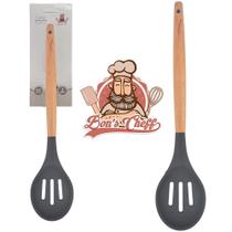 Colher Vada Silicone Grafite Cabo Madeira Bons Cheff