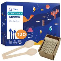 Colheres compostáveis CORAL Light Brown 120 Heavy Duty 6,5 polegadas