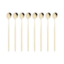 Colheres De Café E Chá Com Cabo Longo De Aço Inoxidável, Ouro Preto, 8 Peças, Conjunto De Talheres,