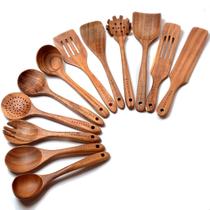 Colheres de cozinha de madeira BOKALAKA 12 peças de madeira de teca natural Colheres de cozinha de madeira BOKALAKA 12 peças de madeira de teca natural