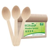 Colheres de madeira descartáveis EcoLipak 300 unidades compostáveis