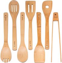 Colheres de Madeira Para Cozinhar 7-Pack Utensílios de Cozinha de Bambu Conjunto para Panelas Antiaderente (Espátula de Madeira, Colher de Cozinha & Garfo, Turner, Tongs de Cozinha) Conjunto de Utensílios de Cozinha de Madeira Ferramentas d