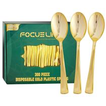 Colheres de plástico descartáveis FOCUSLINE, pacote 300, 17,3 cm, douradas Colheres de plástico descartáveis FOCUSLINE, pacote 300, 17,3 cm, douradas