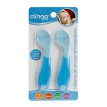 Colheres de Silicone Infantil Termossensível Azul 2 unid Clingo