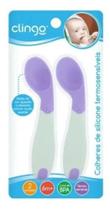 Colheres de Silicone Infantil Termossensível Azul 2 unid Clingo