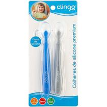 Colheres De Silicone Premium +6m Azul 2und Clingo
