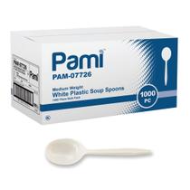 Colheres de sopa de plástico descartáveis PAMI, peso médio, pacote com 1000