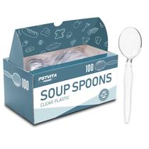 Colheres de sopa descartáveis PSTVITA Heavyweight Clear, pacote com 100 Colheres de sopa descartáveis PSTVITA Heavyweight Clear, pacote com 100