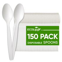 Colheres descartáveis EcoLipak 150 unidades 17 cm compostáveis brancas