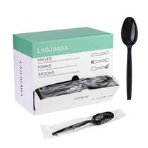 Colheres descartáveis Laojbaba Black 19 cm, embrulhadas individualmente, 100