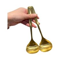 Colheres Grandes De Sopa Em Aço Inoxidável Dourado Com Cabos Longos 2 Peças Utensílios Elegantes