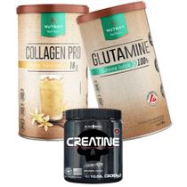 Collagen Pro 450G + Glutamine 500G Glutamina em Pó - Nutrify + Creatine - Creatina 300g - Black