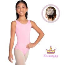 Collant Ballet Infantil Regata Rosa e Preto - Tam 4 ao 14 - Qualidade Premium + Redinha - Encantada