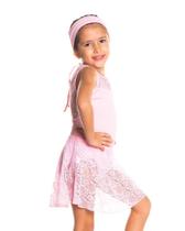 Collant de Ballet Infantil com Detalhe em Renda e Costas em Gota Rosa / Cor: ROSA BALLET / Tamanho: G