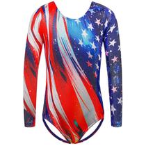 Collant de ginástica TFJH E de manga comprida para meninas 6A Red Blue Star Collant de ginástica TFJH E de manga comprida para meninas 6A Red Blue Star