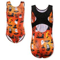 Collant de ginástica TFJH E para meninas, sem mangas, laranja, 3-4 anos