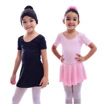 Collant Infantil Juvenil Ballet Jazz Manga Curta com Saia Rosa Preto Collant Infantil Juvenil Ballet Jazz Manga Curta com Saia Rosa Preto