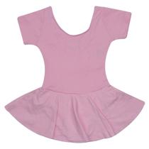 Collant Meia Manga Com Saia em Helanca Rosa Collant Meia Manga Com Saia em Helanca Rosa