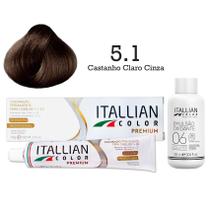 Coloração 5.1 Castanho Claro Cinza + Oxi 06 Volumes 90ml Itallian Color Coloração 5.1 Castanho Claro Cinza + Oxi 06 Volumes 90ml Itallian Color