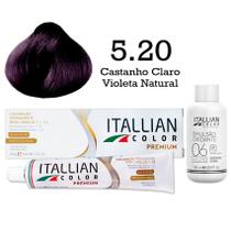 Coloração 5.20 Castanho Claro Violeta Natural + Oxi 06 Volumes 90ml Itallian Color Coloração 5.20 Castanho Claro Violeta Natural + Oxi 06 Volumes 90ml Itallian Color